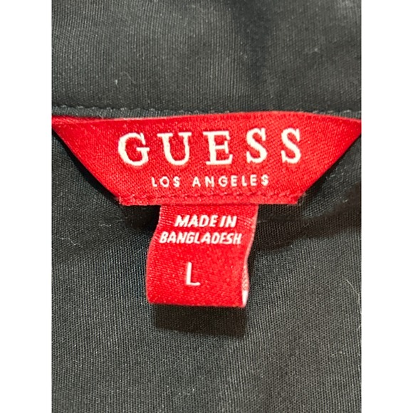 Guess Denimz Black Button Down Shirt Long Sleeve Red Stripe‎ Logo - Picture 2 of 9